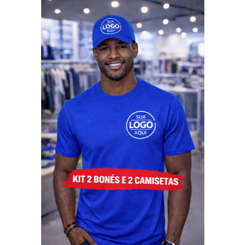 Kit 2 Bonés + 2 Camisetas Personalizadas com Sua Logo Uniforme Unissex Promocional