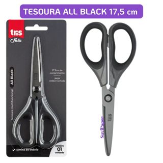 Tesoura Multifuncional Tris Holic All Black Lâmina Titânio 17,5cm Escritório e Escolar em Oferta na Shopee