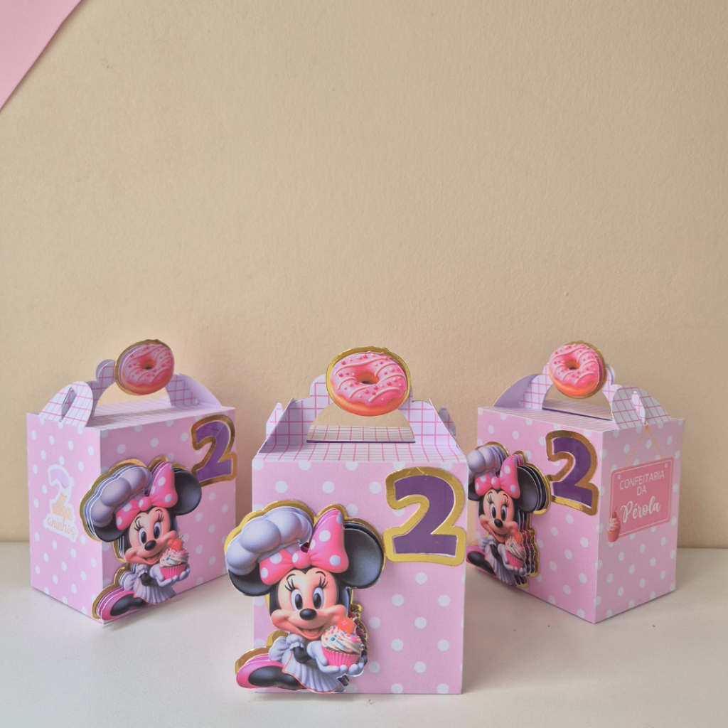 Caixa Lanchinho Minnie Confeitaria – Lembrancinhas Personalizadas Luxo para Aniversário Infantil