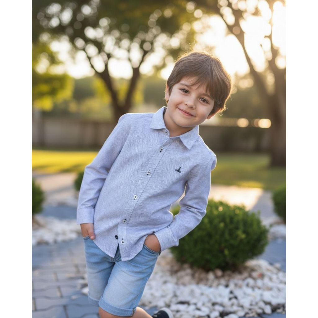 Camisa Social Luxo Estampada Manga Longa Infantil Juvenil Masculina Alfa