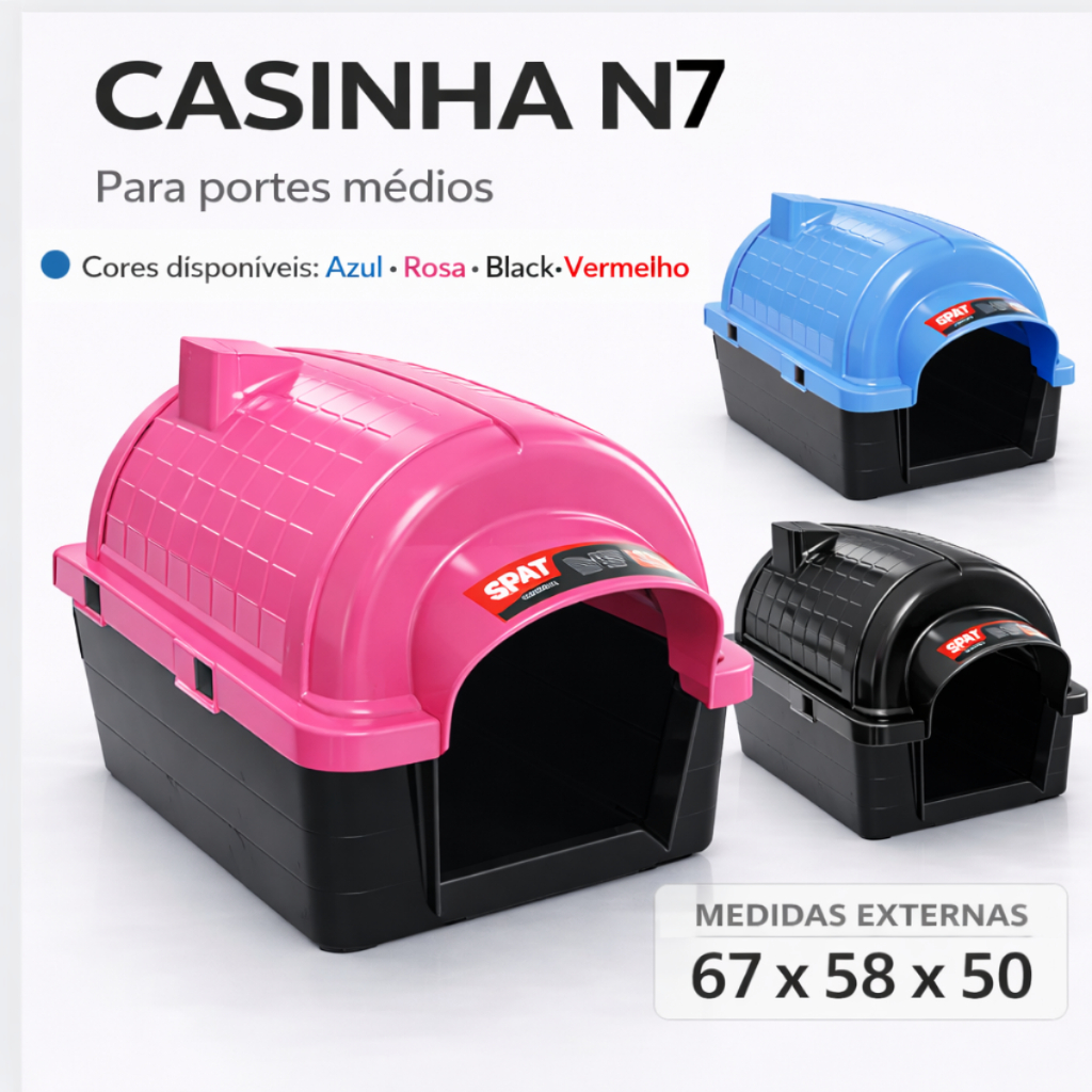 Casinha N7 Pet Porte Médio | Casa Plástica Resistente para Cachorro | Azul Rosa Preta ou Vermelha em Oferta na Shopee