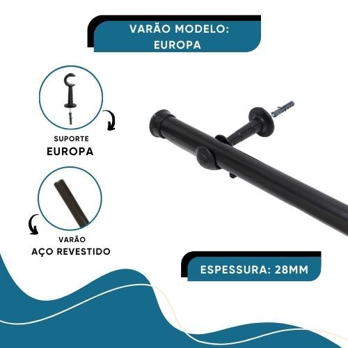 Varão Para Cortina 1,80 Metros 28Mm Europa Cores Variadas em Oferta na Shopee