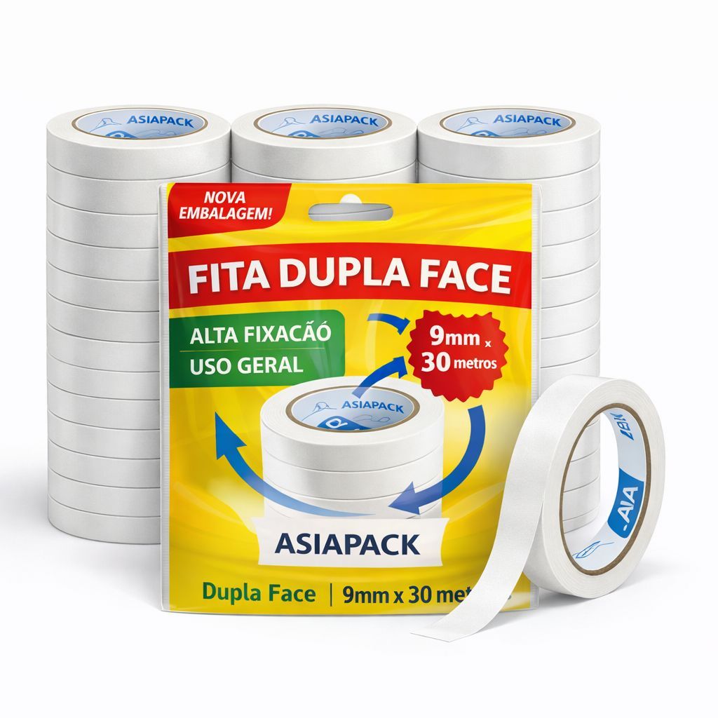 Fita Dupla Face Transparente para Artesanato e Escritório - Kit 30 Unidades