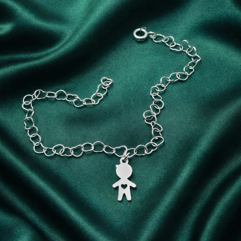 Pulseira Elos de Corações com Pingente Filho Menino em Prata 925 em Oferta na Shopee