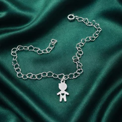 Pulseira Elos de Corações com Pingente Filho Menino em Prata 925 Legítima