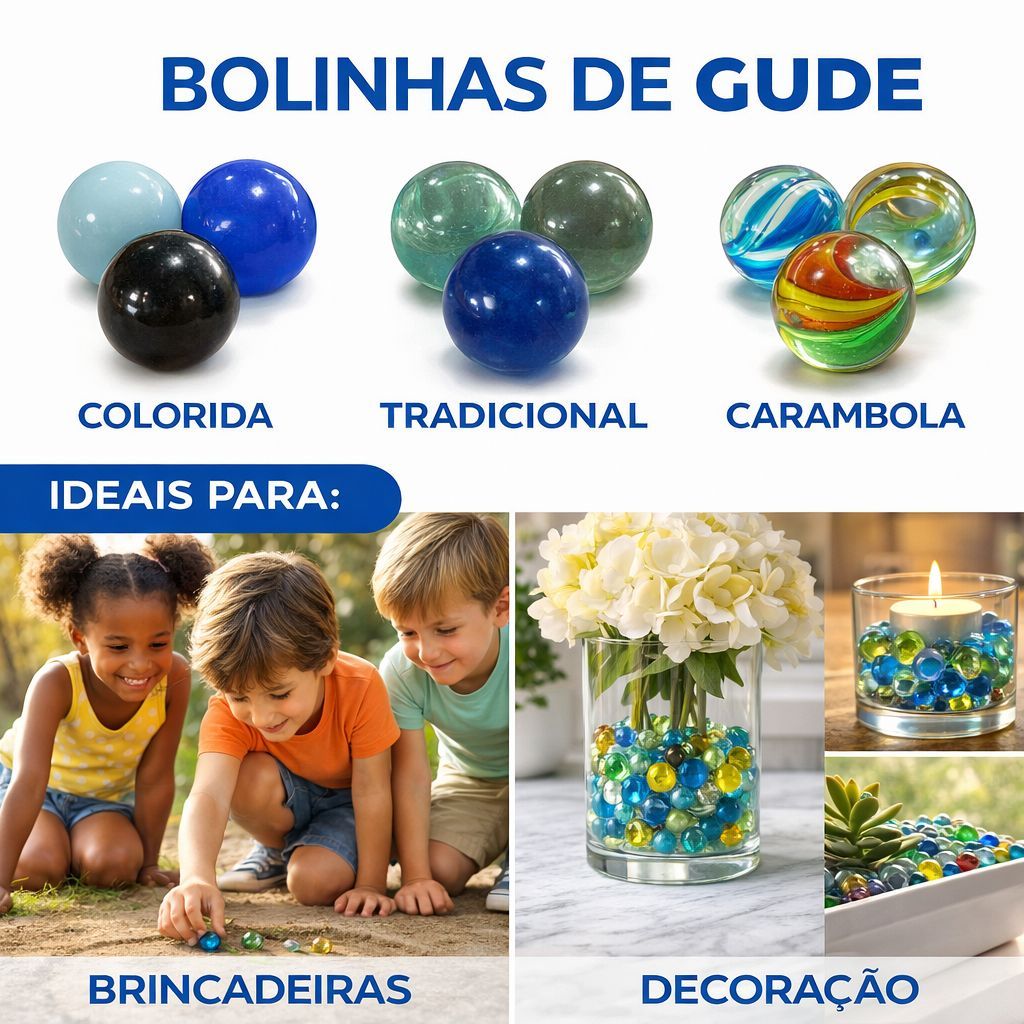 Kit 100 bolinhas de gude bola de vidro decoração Burca Baleba Búrica Biroca Leitosa Tradicional