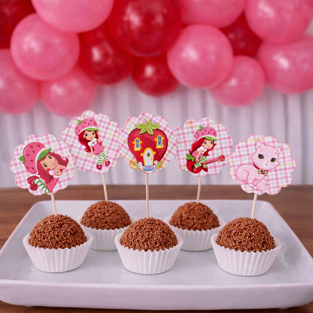 Topper de docinhos ou cupcake Moranguinho/tags Moranguinho/Topo de docinho Moranguinho em Oferta na Shopee