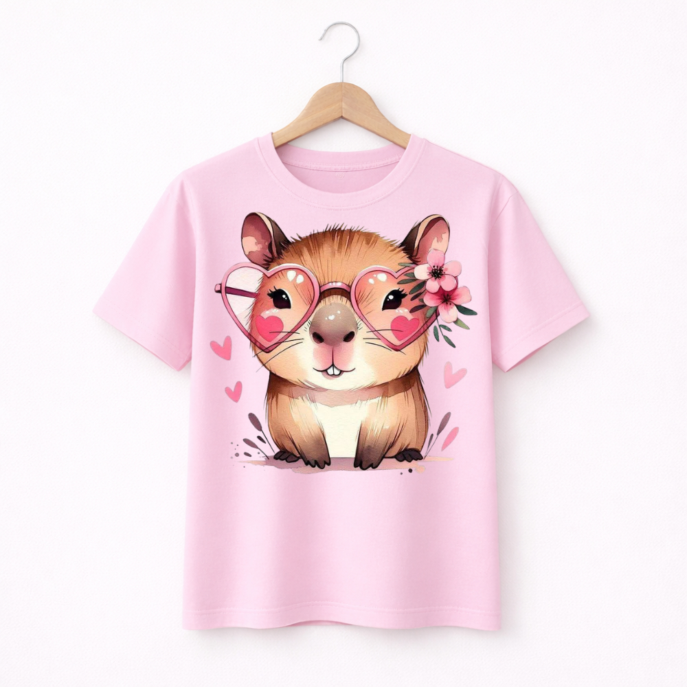 Camisa Blusa Moda Infantil Menina Feminina 100 % Algodão Manga Curta Estampa Capivara Fofa em Oferta na Shopee