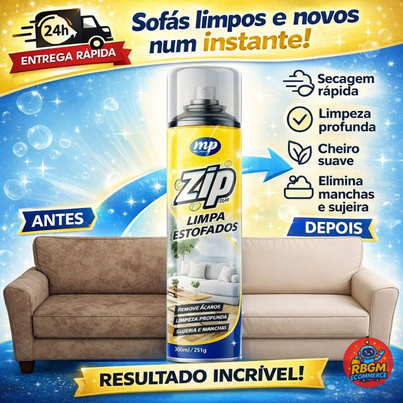 Limpa Estofados Espuma Mágica Zip Clean Spray 300ml Limpeza Seca Colchão Tapete Carro Gordura Odor em Oferta na Shopee