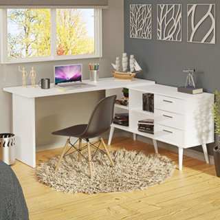 Escrivaninha Mesa de Escritório 3 Gavetas Lisboa Madesa - Branco em Oferta na Shopee