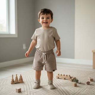 Bermuda Mauricinho Linho Marrom Infantil Menino Com Cordão Regulável Leve Ideal Para Dias Quentes em Oferta na Shopee