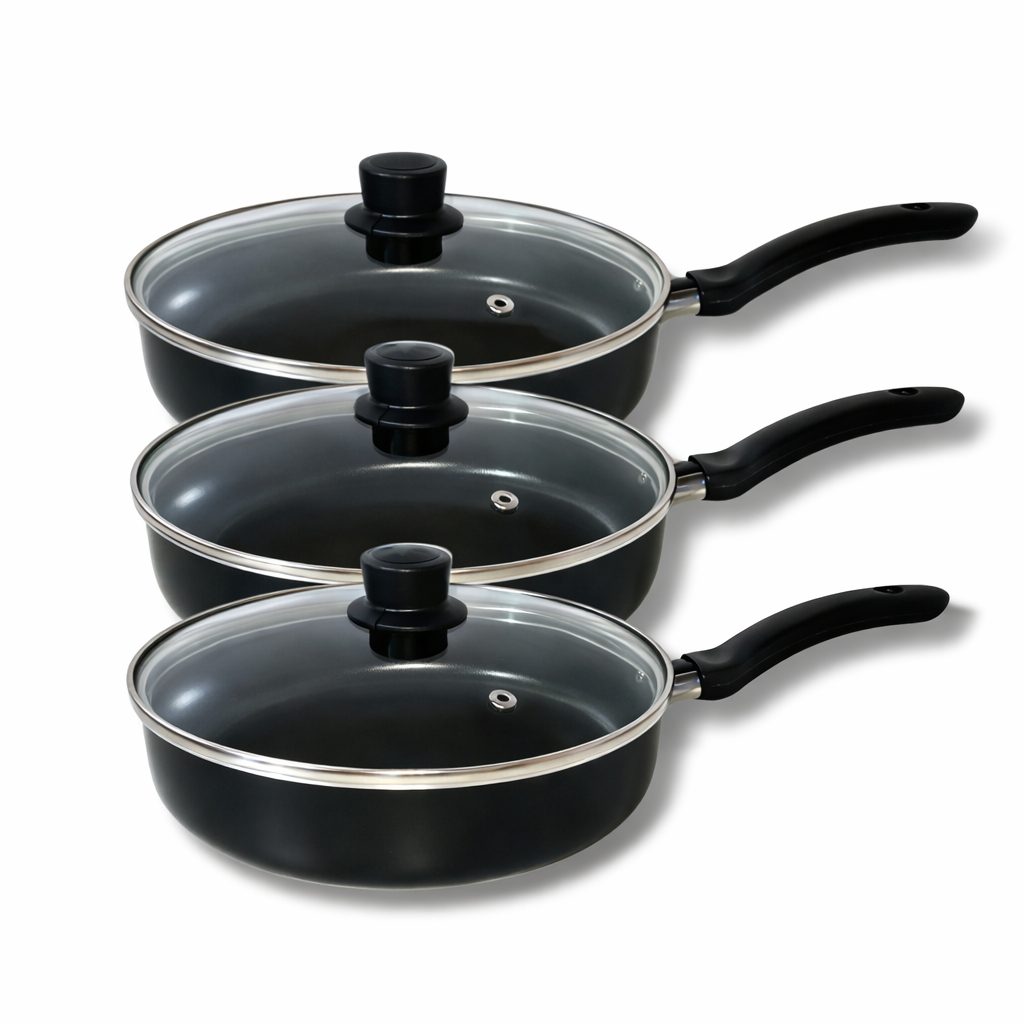 Conjunto Kit Frigideira Com Tampa Jogo 3 Peças Tam 18 20 22