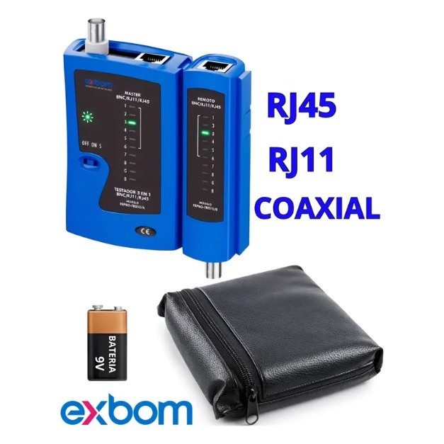 Testador Cabo De Rede Rj45 Rj11 Coaxial Bateria Bolsa Couro Premium