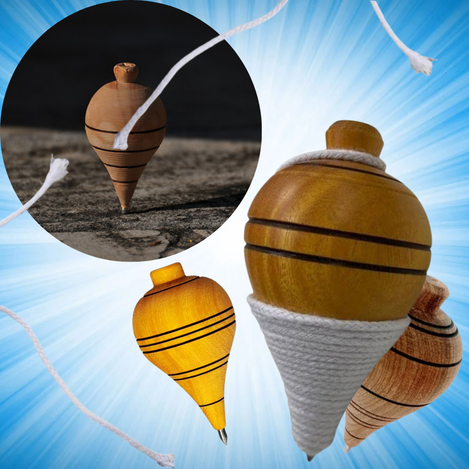 Pião de Madeira Com Fieira Antigo