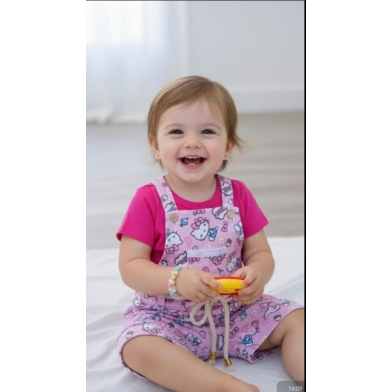 Jardineira Infantil Feminina Rosa Estampada Conjunto Verão 2 a 4 Anos Confortável