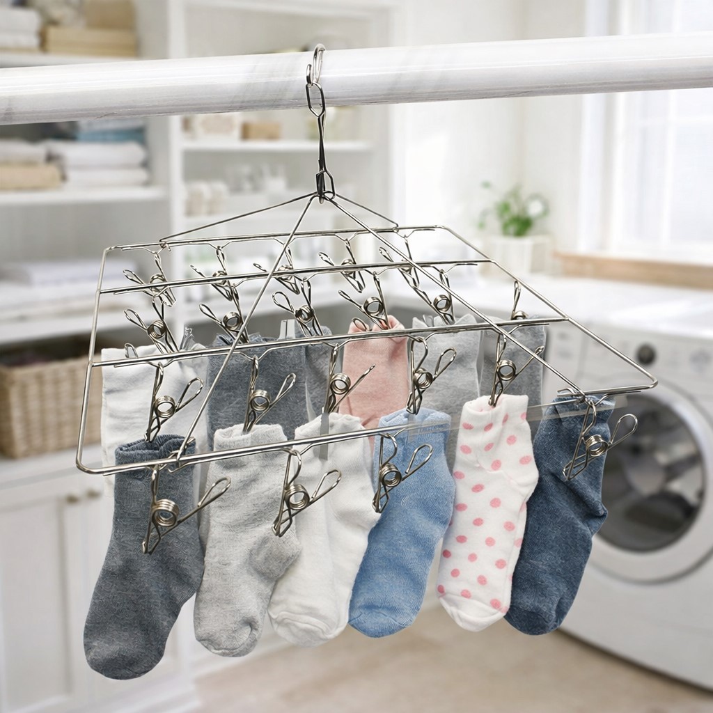 Varal  Roupa 20 Prendedores Peças Intima Meia Cueca  Roupa Bebe Dobrável Reforçado Facil Usar