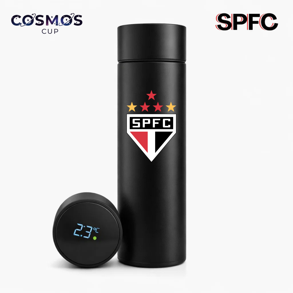 Garrafa Térmica de Aço Inoxidável Futebol São Paulo FC com medidor de LED Digital 500ml