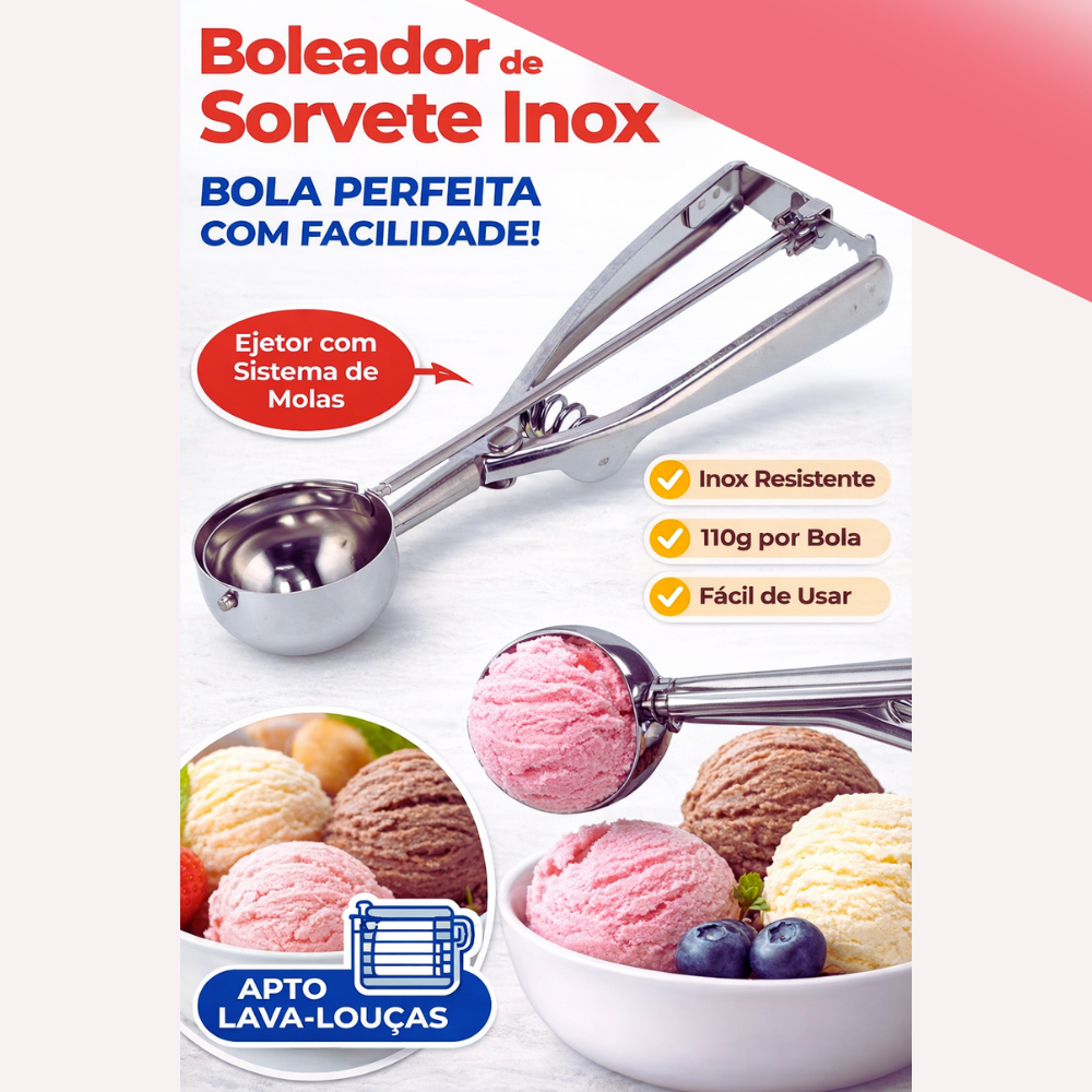 Colher Boleadora de Sorvete/Boleador de Frutas Açaí Inox com Ejetor – Bolas Perfeitas Sem Esforço