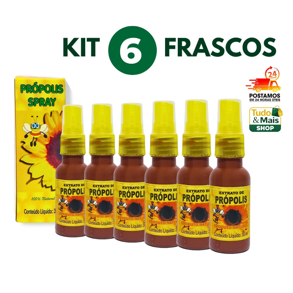 Kit 6 Unidades Extrato de Própolis Spray 30ml Puro (Concentração 20%) em Oferta na Shopee