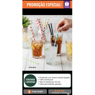 Canudos De Papel Biodegradavel C/100un Preto/Coloridos em Oferta na Shopee