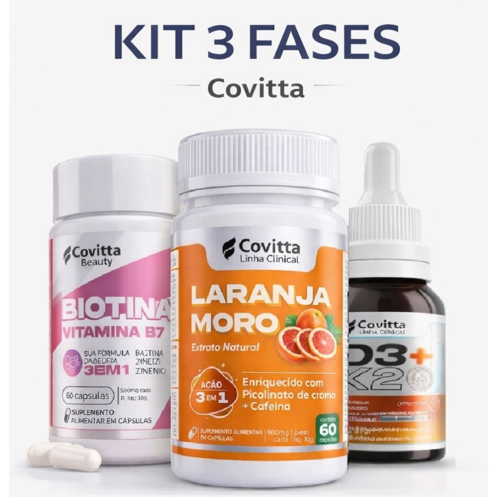 Kit 3 Fases Biotina + Laranja M + D3 K2 Líquido | Cabelo Forte • Metabolismo Ativo • Imunidade em Oferta na Shopee