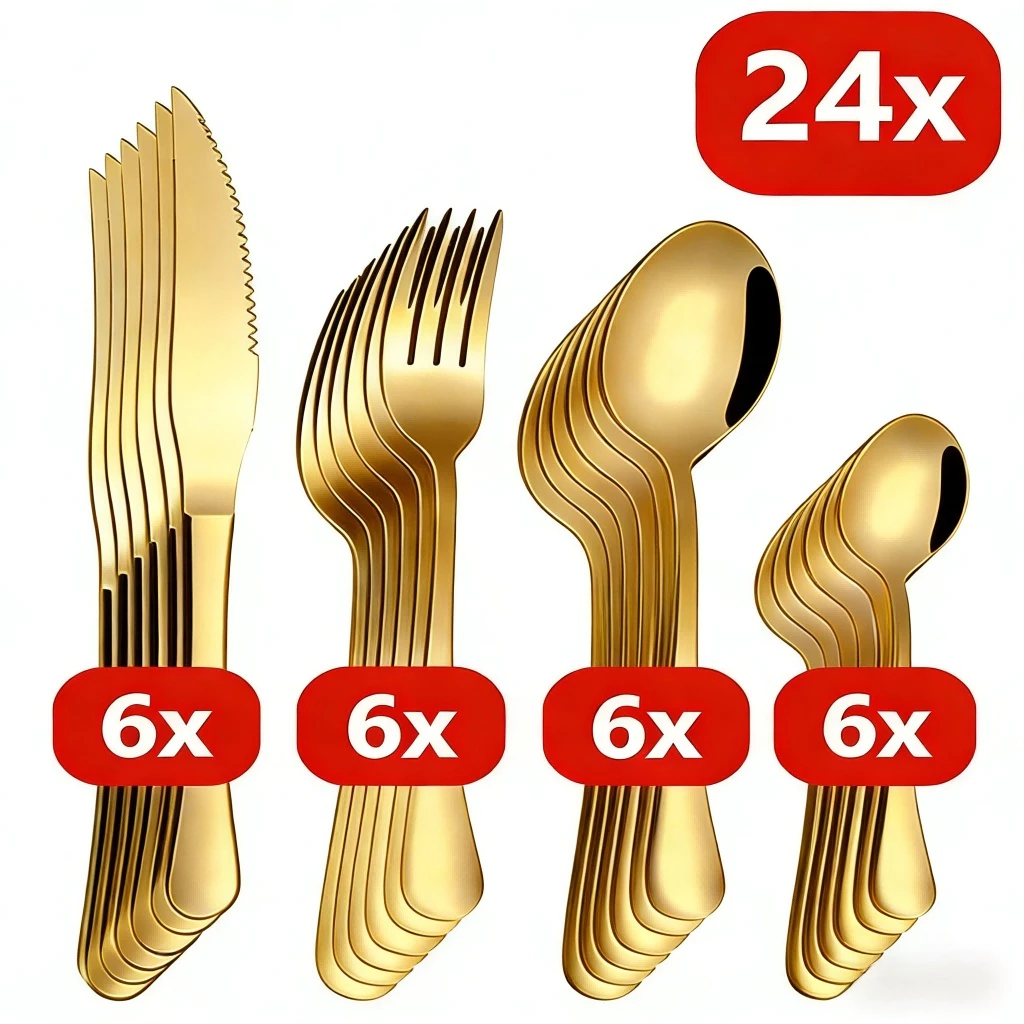 24 Pcs LouçA De Aço InoxidáVel Colher De Sobremesa Dourada / Luxuoso — imagem 1