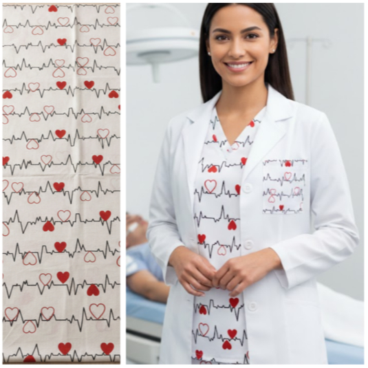 TECIDO CREPE BATIMENTO PROFISSÃO ELETROCARDIOGRAMA MEDICINA SAÚDE PARA CONFECÇÃO DE VESTIDOS, SAIAS, BLUSAS, ETC