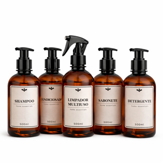 kit 5 frascos âmbar organizadores 500ml - shampoo, condicionador, sabonete, detergente e multiuso em Oferta na Shopee