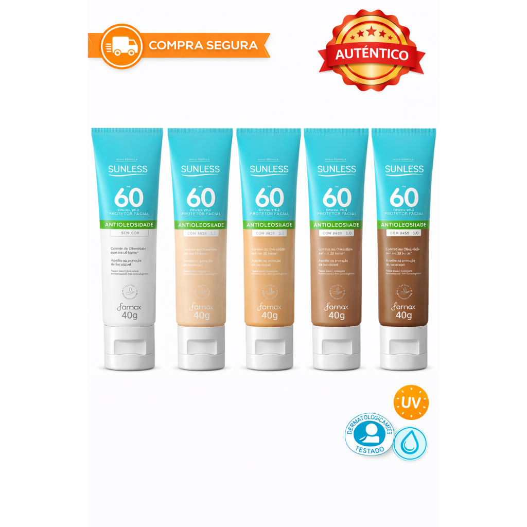 Protetor Solar Facial Antioleosidade FPS 60 com Base Efeito Matte Sunless 40g Envio Imediato em Oferta na Shopee