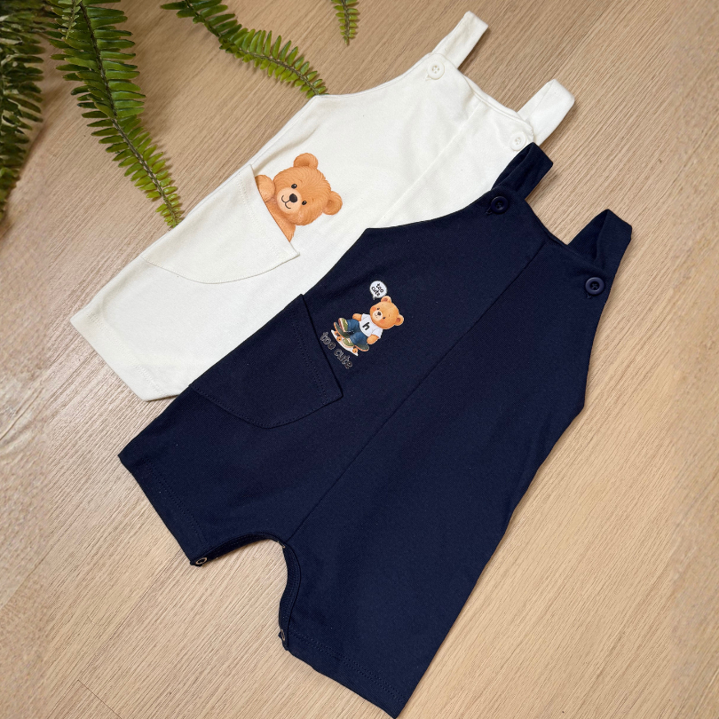 Kit 2 Macacão Jardineira Infantil Bebê Menino Menina 100% Algodão Confortável Estampado DTF