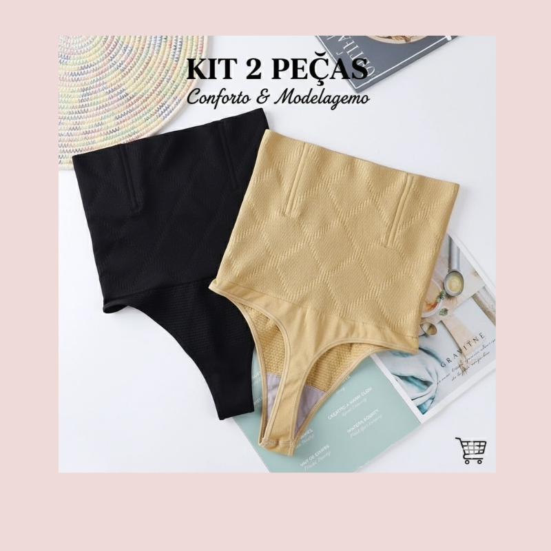 Kit Com 2 Calcinhas Cinta Modeladora de Alta Compressão Afina Cintura Pós parto  altura de 20cm /218