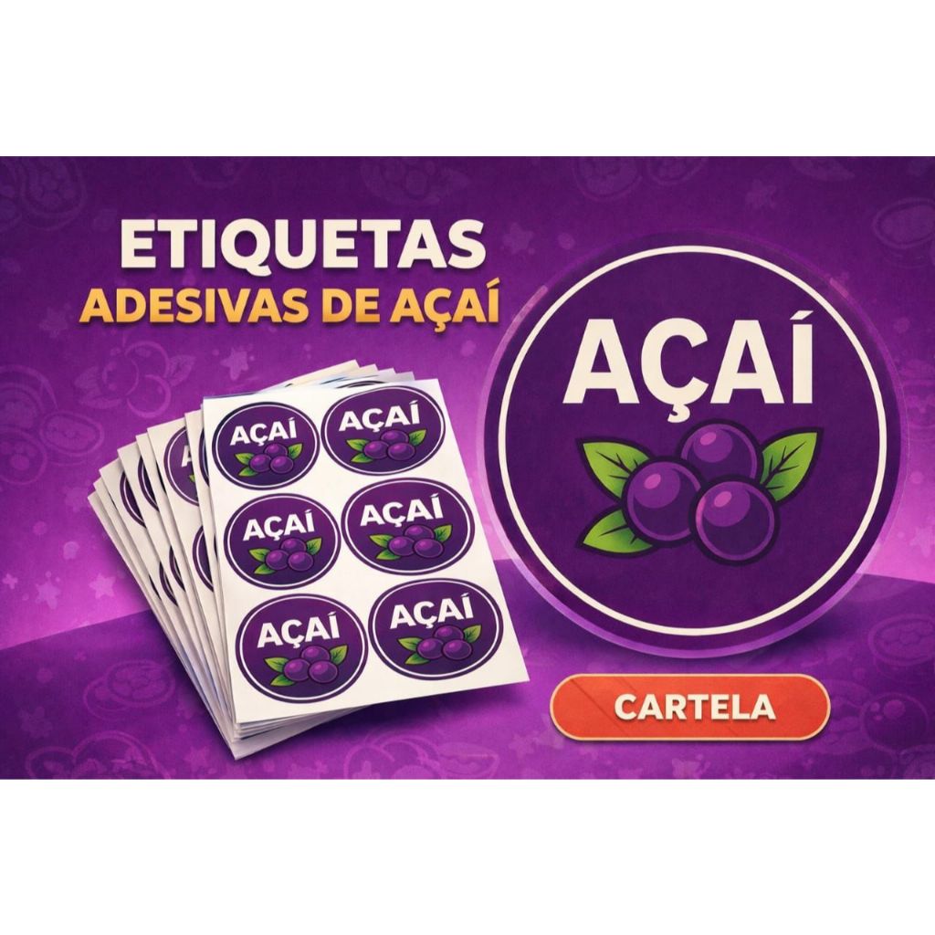 200 Etiquetas Adesivas Redondas para Açaí – Ideal para Copos e Delivery em Oferta na Shopee