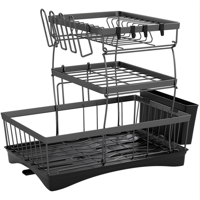 Escorredor de Louça Preto Organizador 3 Andares Completo Porta Talheres Grande Cozinha Pia em Oferta na Shopee