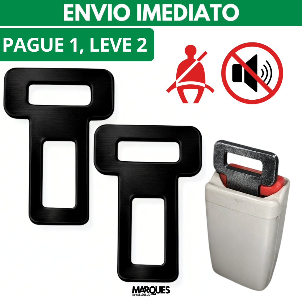 KIT 2 Fivela Lingueta Clip Cinto de Segurança Anti Alarme Sonoro Universal Carro