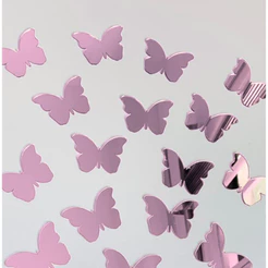 Kit Borboletas Espelhadas Acrílico 3D Rose Autocolante Decoração de Parede