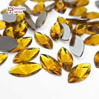 Chaton Navete Rivoli Dourado 9x18mm em Resina com Base Reta | Para Colagem em Artesanato e Decoração em Oferta na Shopee