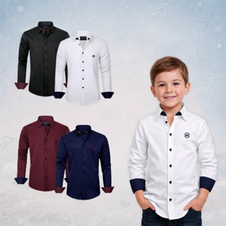 Camisa Social Infantil Juvenil Manga Longa Algodão Premium Traje Esporte Fino 04 ao 16 em Oferta na Shopee