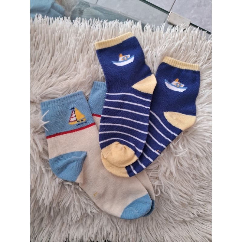 2 pares de meias masculino infantil listrada desenho barquinho