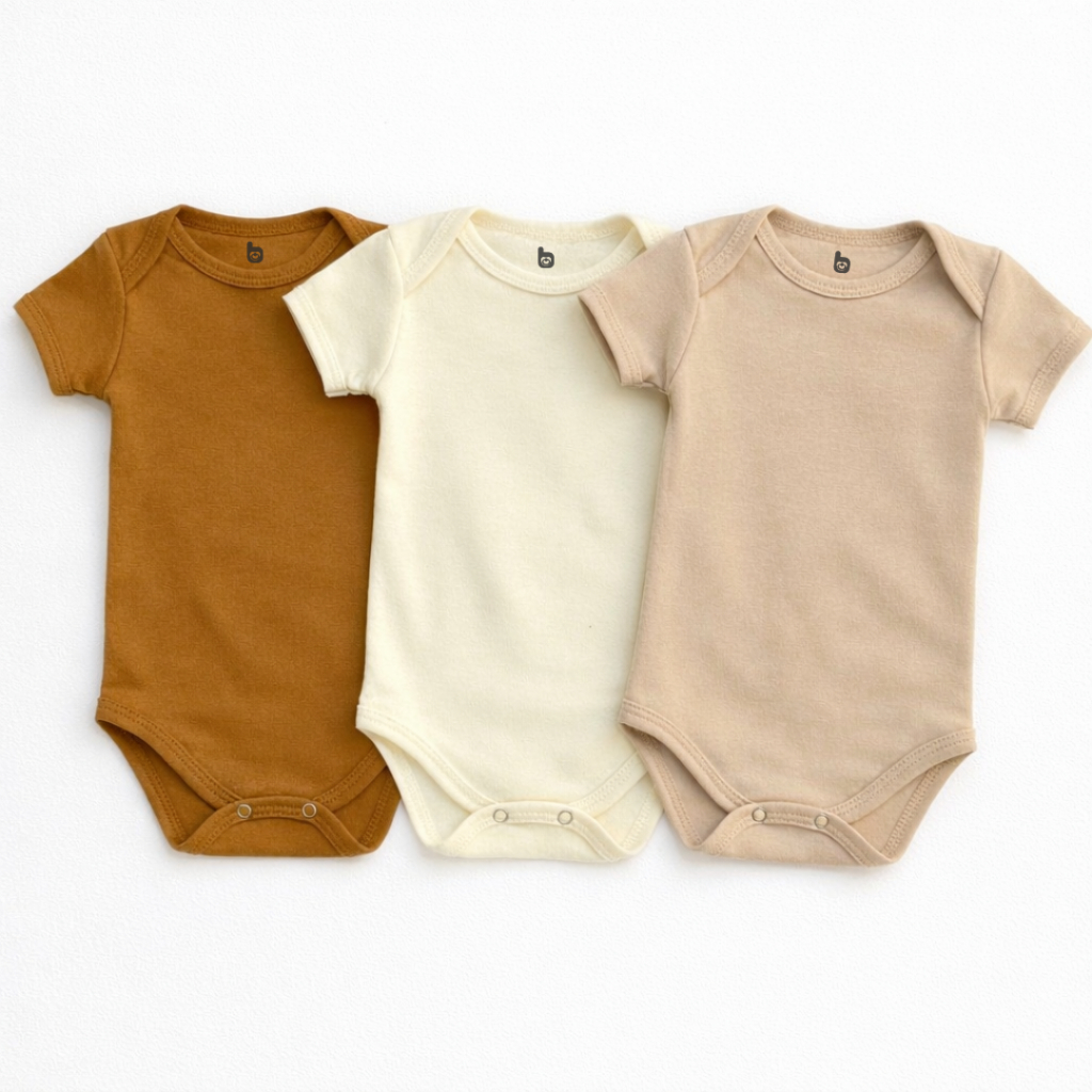 Kit Body Liso Minimalista Bebê Tons Terra 3 Peças 100% Algodão.