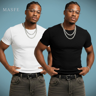 Kit 2 Camiseta Canelada Americana Masculina Slim Fit Básica Estilo Us Drip Streetwear Lisa Justa em Oferta na Shopee