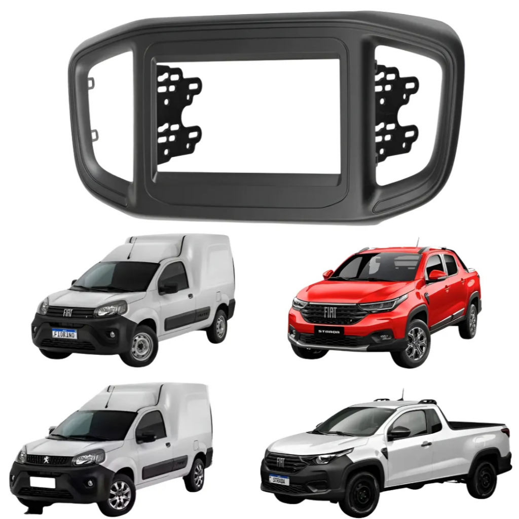Moldura Fiat Strada / Fiorino 2 Din 7 Polegadas 2021 A 2025 Preto Fosco