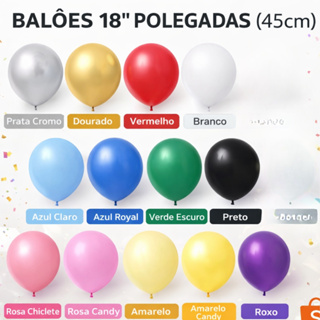 Bexiga 18" Polegadas Latex Metalizada / Lisa 20 Unidades em Oferta na Shopee