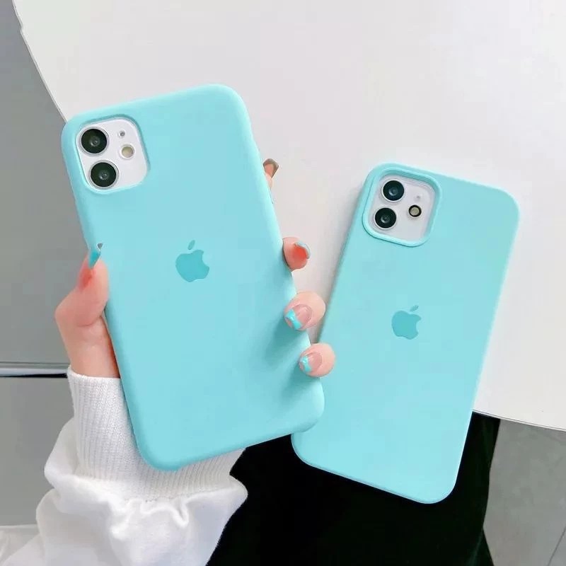 Capa Case Capinha Aveludada Silicone cor Verde Água  para iPhone XR 11 12 13 14 1516E 17E 17PROMAX