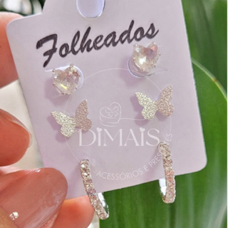 Brinco trio/semaninha folheado prata 925 e ouro 18k diversos modelos em Oferta na Shopee