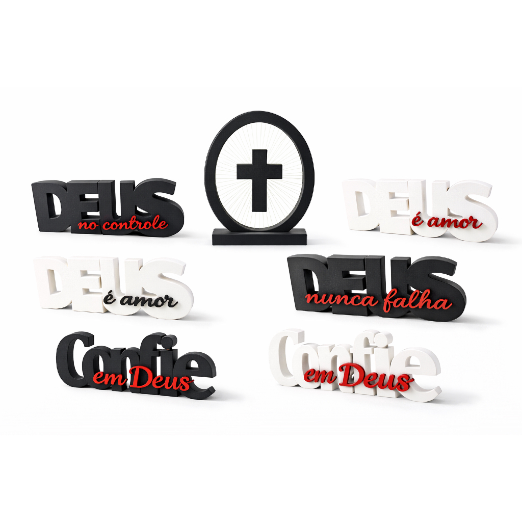 Placas Decorativas Cristãs em 3D – Deus é Amor, Deus Nunca Falha, Confie em Deus, Cruz, No Controle