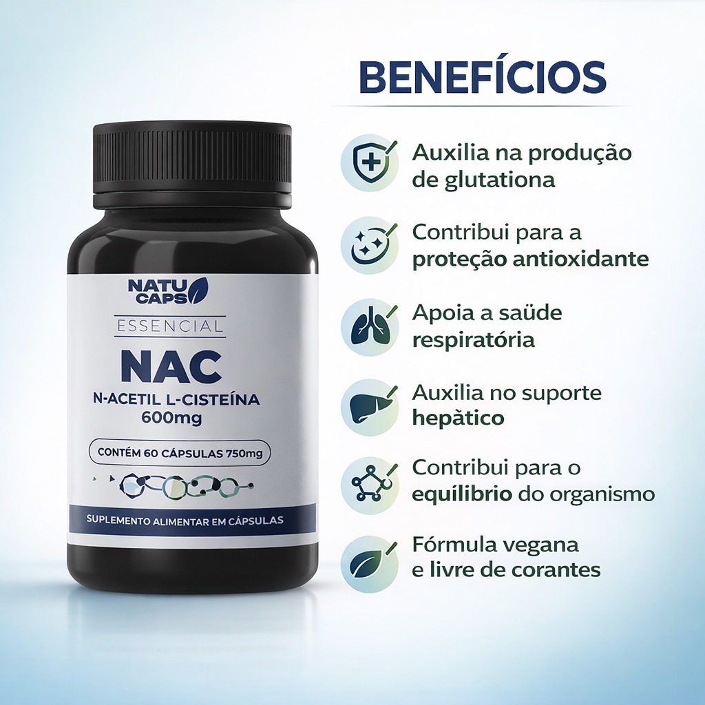 NAC 600mg Alta Concentração 60 Cápsulas por pote | Apoio Hepático e Respiratório. Envio Imediato.