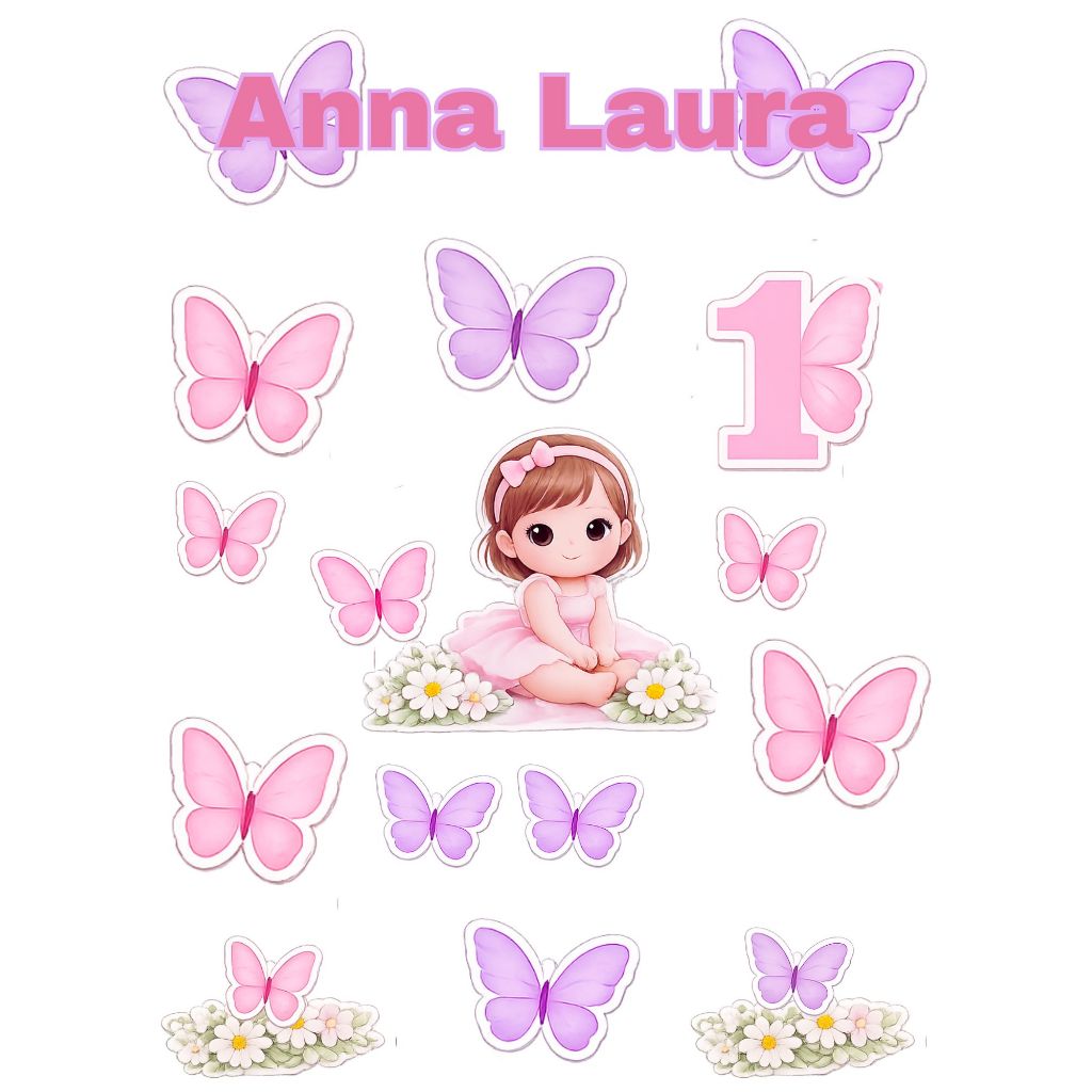 TOPPER ( Topo de bolo JARDIM DAS BORBOLETAS personalizado para festa ) em Oferta na Shopee