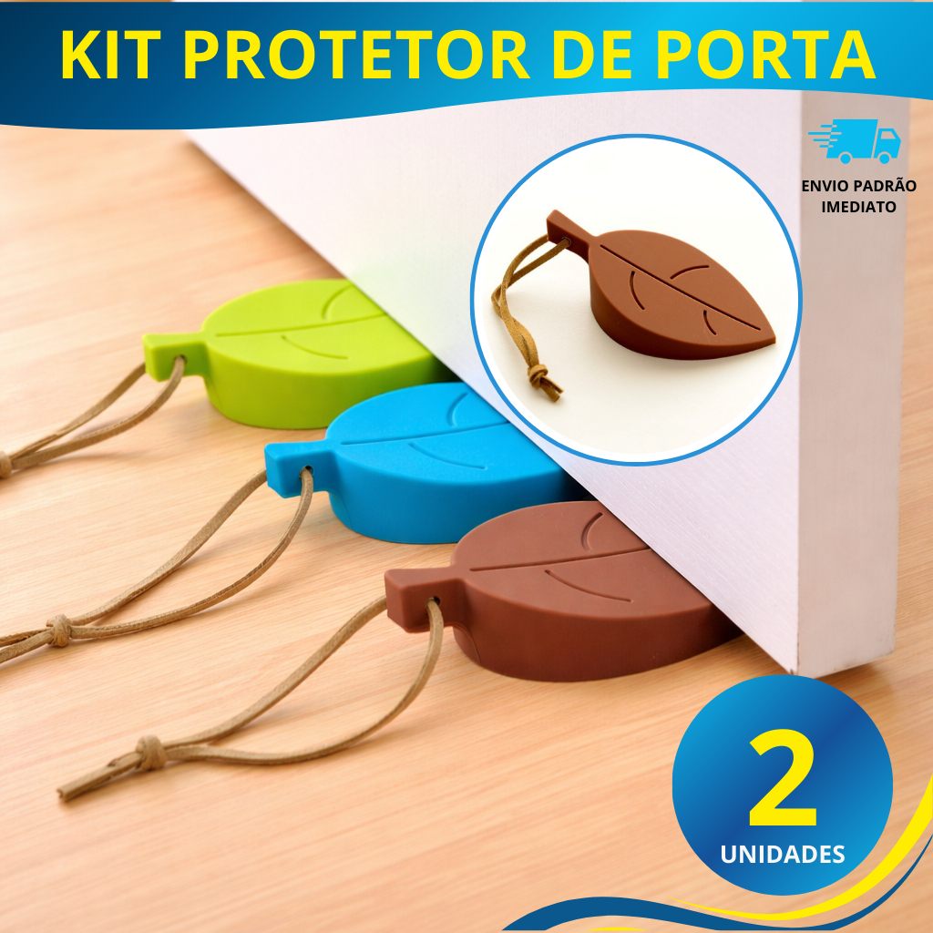 Kit 2 Trava Protetor De Porta Batente Folha Silicone Segurança Infantil Com Corda para Pendurar