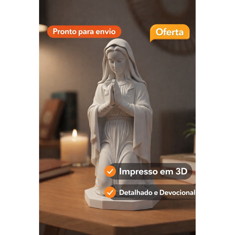 Imagem Nossa Senhora 3D Decorativa 12cm Estátua Católica Religiosa Impressão 3D Pronta Entrega Presente Cristão
