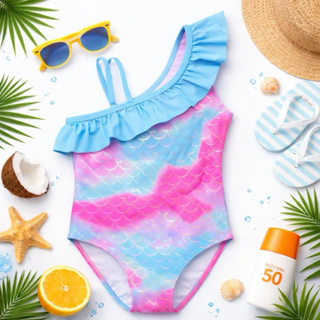 Maiô Infantil de Babado Brilhante Escamas de Sereia Biquíni em Oferta na Shopee